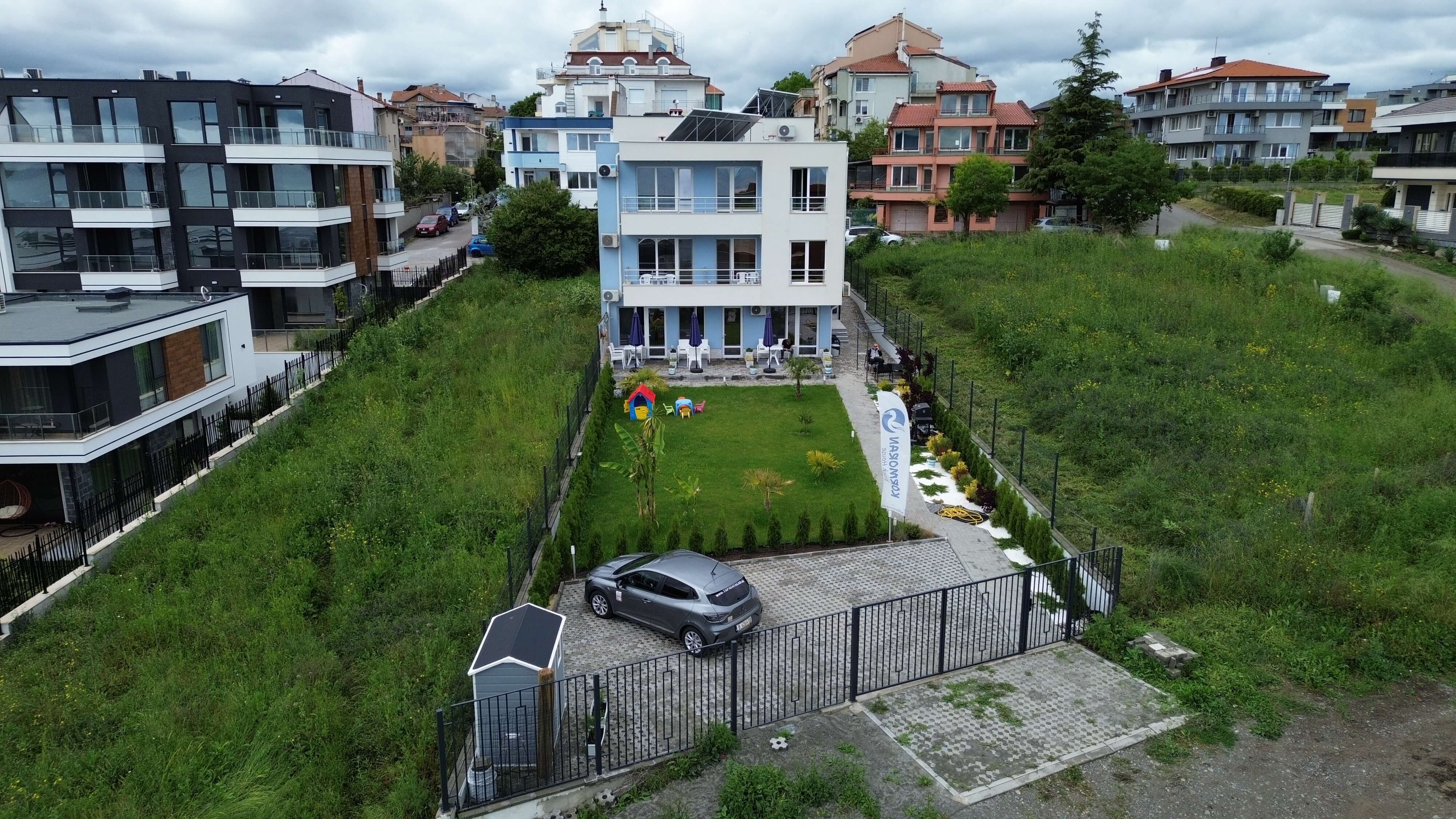 Aerial drone view of property